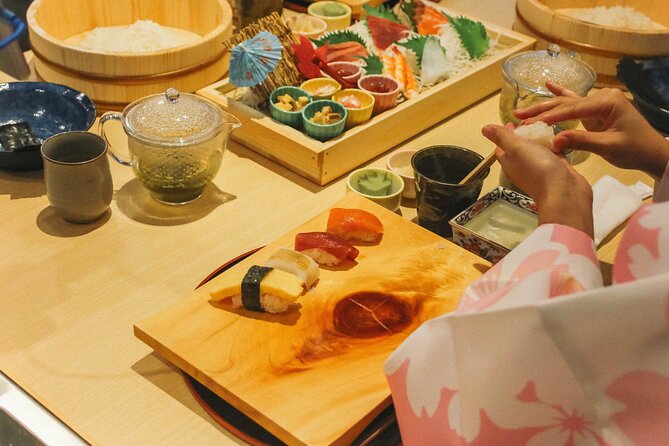 Popular Sushi Making Class near Tokyo Tower - Kimono dress-up, props, and the photo-friendly setup