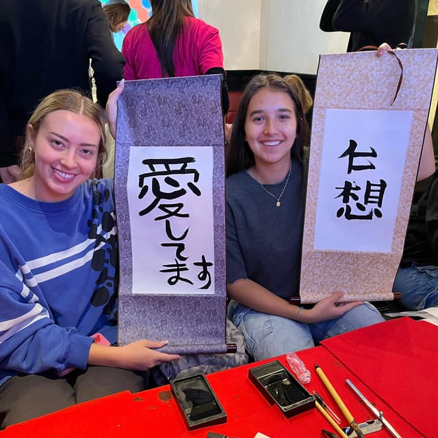 Tokyo: Calligraphy on Kanji Fan & Scroll with Drink - Making the kakejiku hanging scroll: the character you’ll want to frame